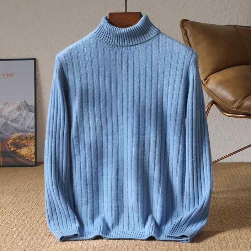 ニット メンズ 男性用 秋冬 セーター ウール カシミヤ混 厚手 ストライプ 無地 タートルネック ハイネック 暖かい プルオーバー トップス カットソー ゆったり 大きめ カジュアル 普段使い 部屋着 豆緑色 霧霾藍色 赤色 黒色 米色