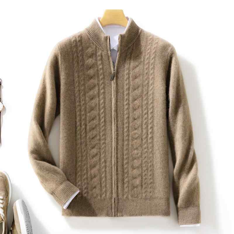 ニット メンズ 男性用 ウール カーディガン 厚手 無地 羊毛 セーター ジップアップ ビジネス アウター 通勤 普段使い 秋冬 クラシックブラック