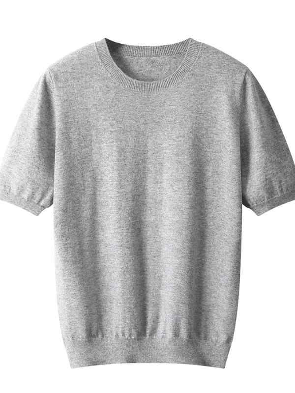 ニット メンズ 男性用 ウール 半袖 Tシャツ 秋冬 トップス ゆったり ラウンドネック プルオーバー 薄手 セーター 普段使い 部屋着 白 金 キャメル グレー