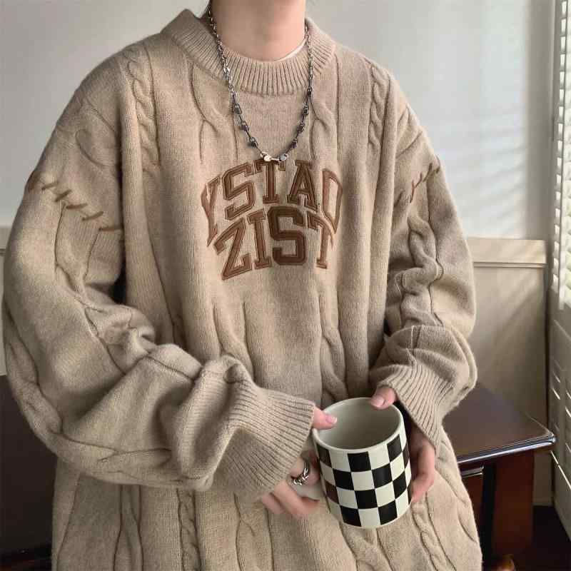 ニット メンズ カーディガン 秋冬 男性用 厚手 ケーブル編み セーター トップス ゆったり 長袖 丸首 カシミヤタッチ 白 黒 ブラウン ベージュ 大きいサイズ