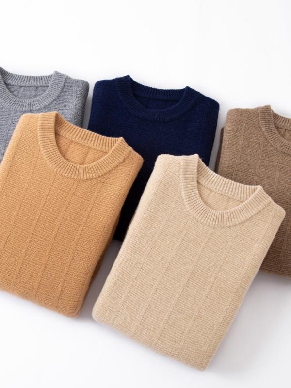 ニット メンズ 男性用 クルーネック セーター ウール 厚手 ニット トップス プルオーバー リブ 普段使い ビジネス ウォームビズ カジュアル シンプル 無地 ベージュ キャメル カーキ ネイビー ワインレッド グレー