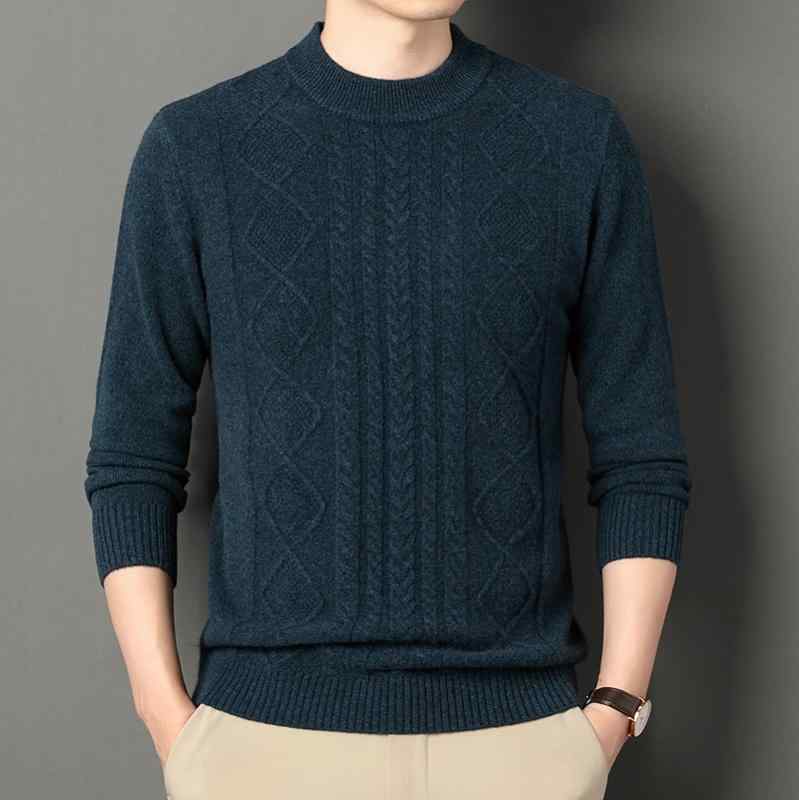 ニット メンズ 男性用 ウール セーター 秋冬 ピュアカラー ジャカード クルーネック 厚手 あったか インナー レトロ 普段使い｜Tanzan