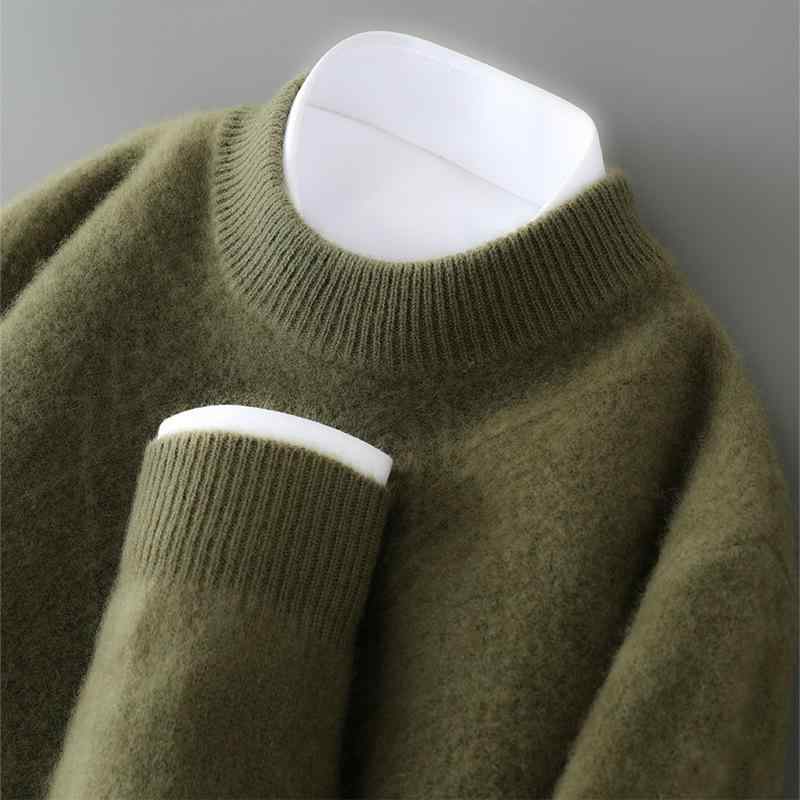 ニット メンズ ニットセーター 男性用 ウール100% クルーネック プルオーバー 暖かい 厚手 秋冬 普段使い リラックス ウェア 部屋着 中国赤 オリーブグリーン グレー 静謐ブラック 霧霾ブルー 原絨米 原絨キャメル