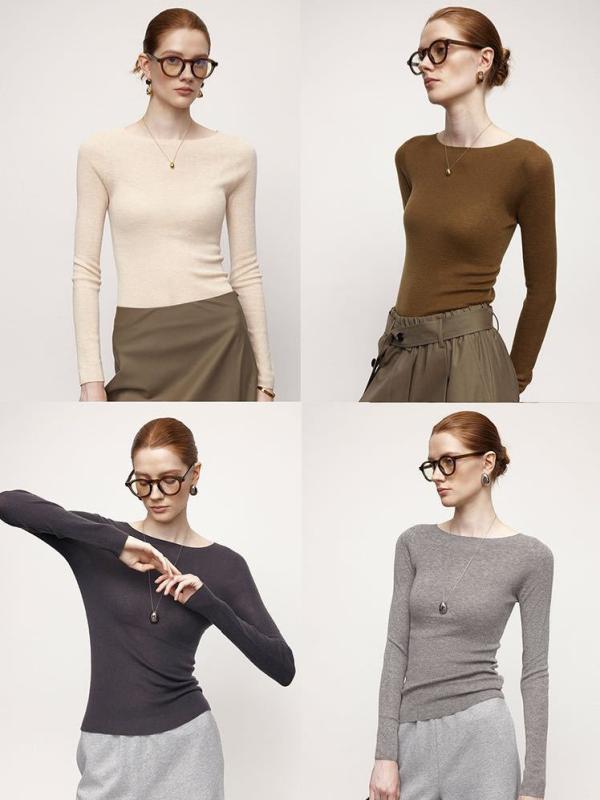 ニット レディース 一字襟 カシミヤ シルク 洗える 薄手 プルオーバー 無地 トップス カットソー 黒 グレー 白 緑 ブラウン 紫 ブルー レッド 秋 通勤 オフィス エレガント 上品 きれいめ|Tanzan