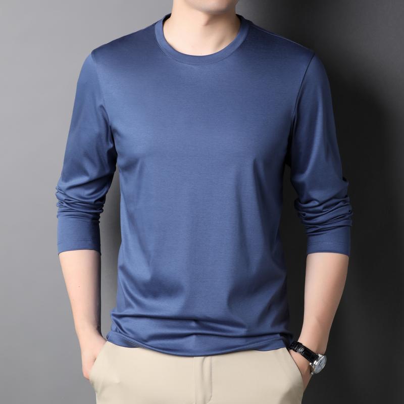 Tシャツ メンズ 男性用 ラウンドネック トップス カットソー 綿100% 長袖 春秋 無地 カジュアル 普段使い リラックスウェア ホワイト オレンジ パープル系 グレー グリーン ブラック ブルー ネイビー M L XL 2L 3L