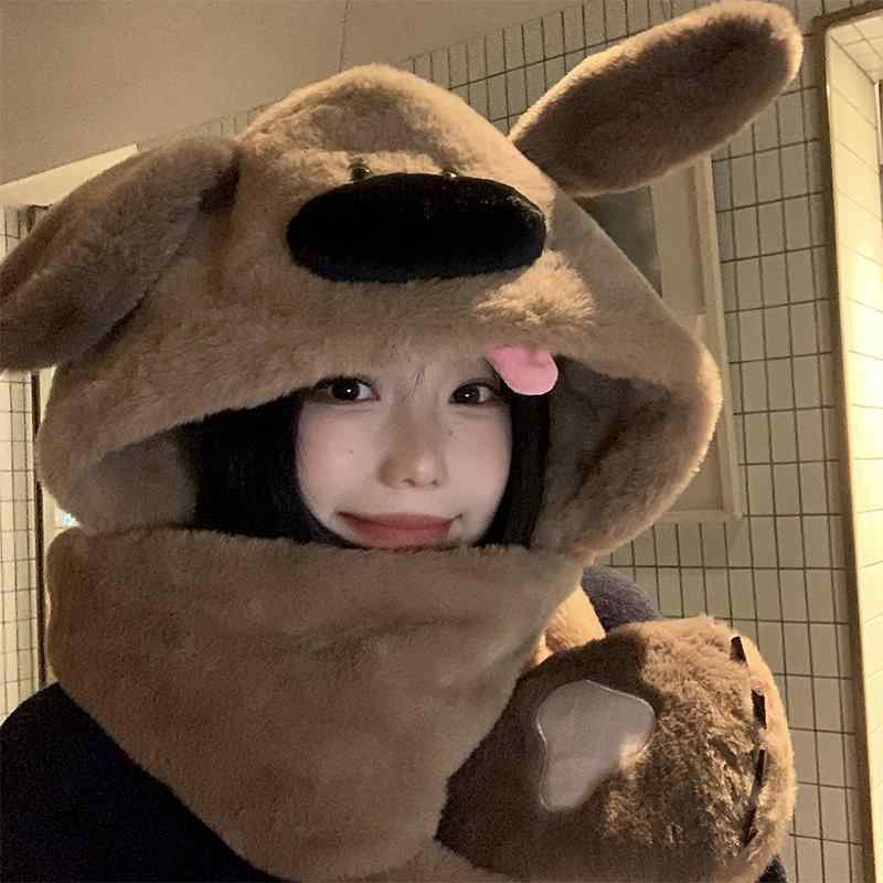 帽子 レディース 秋冬 犬 かわいい 耳が動く 防寒 保温 暖かい ふわふわ もこもこ アニマル ドッグ イヤーマフ ぬいぐるみ ハット