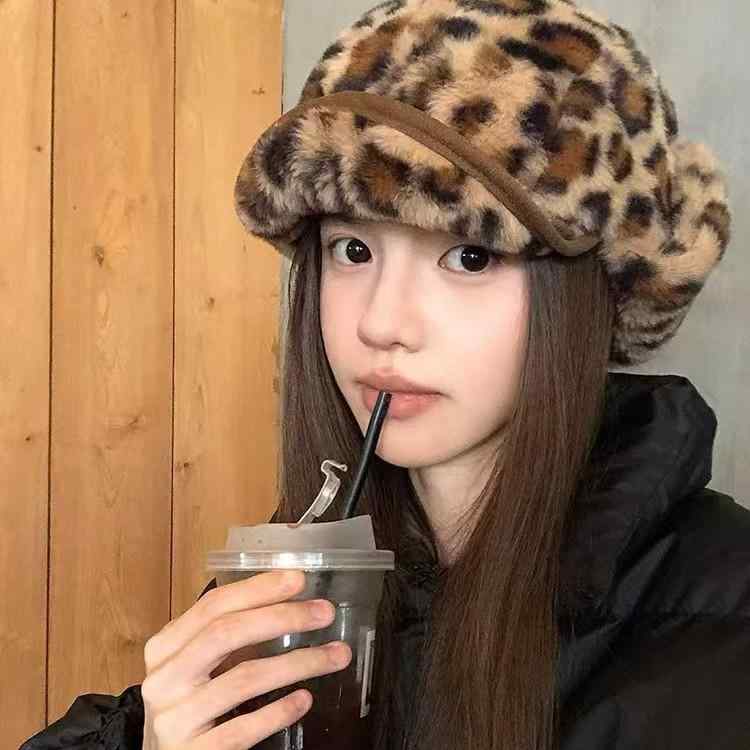 帽子 レディース レトロ ヒョウ柄 ボア フライトキャップ 秋冬 防寒 保温 耳あて付き 小顔効果 カジュアル かわいい カーキ ブラック