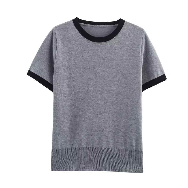 Tシャツ レディース 婦人服 トップス ニット 半袖 ラウンドネック プルオーバー 配色 ポリエステル 日韓 カジュアル 普段使い