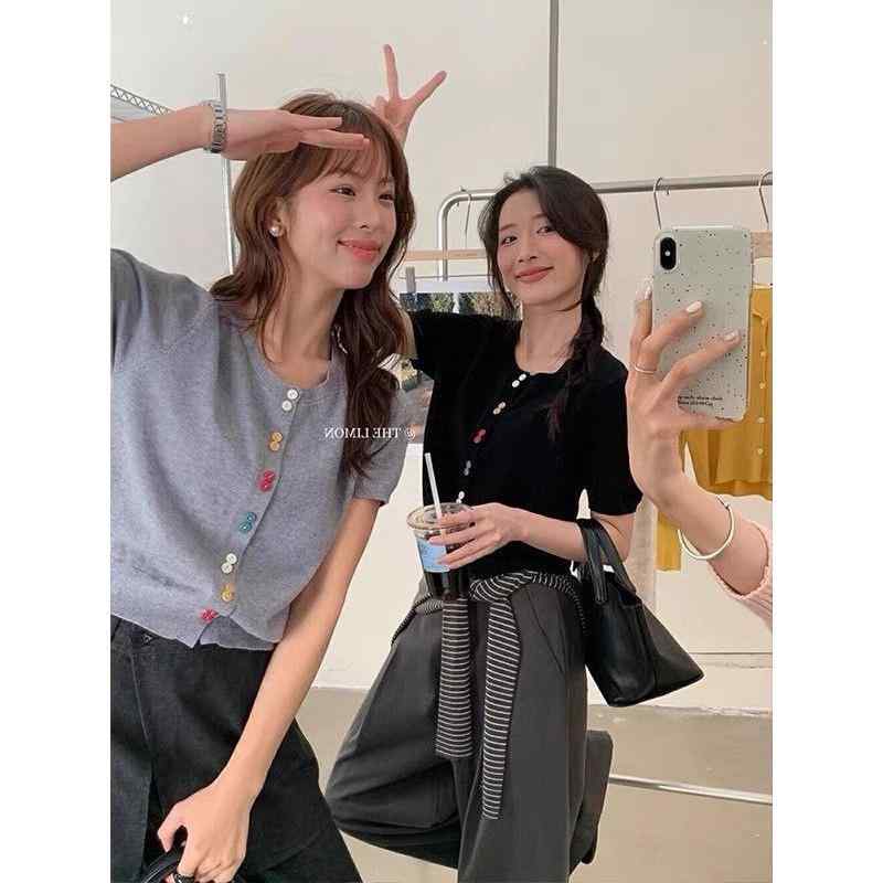 Tシャツ レディース 半袖 ニット 接触冷感 ポリエステル ラウンドネック パフスリーブ 無地 トップス カットソー プルオーバー 中国風 文芸 ?古 かわいい ブラック 杏色