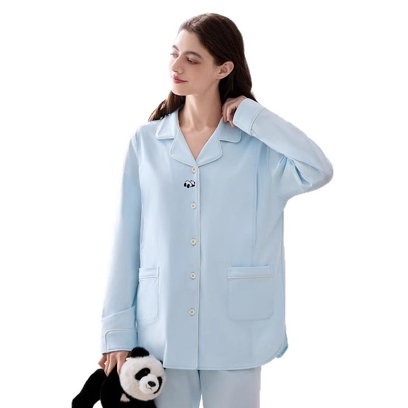 マタニティウェア レディース 天山綿 お部屋お召しもの 含ませる服 年月 パジャマ 上下仕掛ける 長袖 長ズボン 抗菌 薄っぺら 産後 お部屋着 寝巻き 妊婦服 セットアップ M L XL 2XL 青梅緑 瑠璃色 春日粉 ・垢油杏 ・垢酪黄 静逸粉