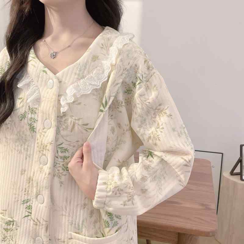 マタニティウェア レディース 秋冬 授乳服 産後 パジャマ 前開き ポリエステル 長袖 厚手 ルームウェア 部屋着 大きいサイズ かわいい 5,292円