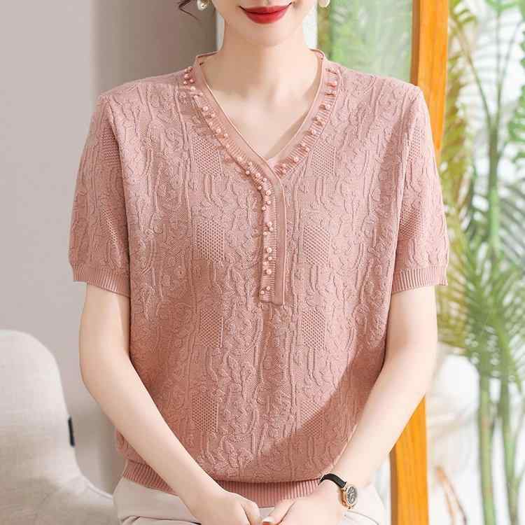 Tシャツ レディース 40代 50代 ニット ポロ襟 半袖 プリンセス袖 ポリエステル きれいめ 上品 オレンジ ピンク系 紫 ブルー XL 2XL 3XL