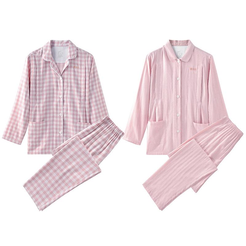 パジャマ レディース 授乳服 マタニティウェア 綿100% 長袖 長ズボン 春秋 ルームウェア 部屋着 寝巻き 上下セット セットアップ ピンク 水玉 M L XL 2XL 3XL