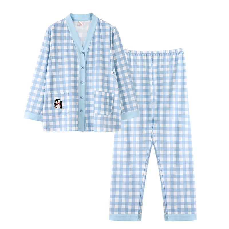 マタニティウェア レディース 授乳服 綿 カーディガン 春夏 薄手 長袖 パジャマ 産後 ルームウェア 上下セット 胸パッド付き 格子柄 90-180斤
