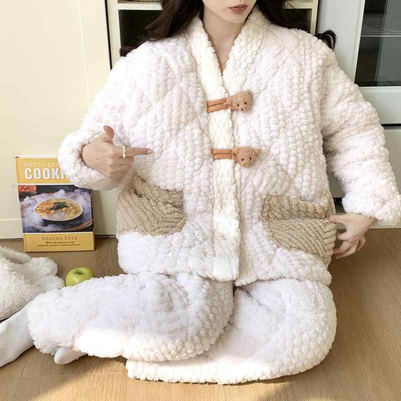 パジャマ レディース マタニティ 秋冬 裏起毛 3層 あったか 含ませる服 長袖 御部屋着 御部屋御召しもの 朦朦たる ポリエステル 愛くるしげ