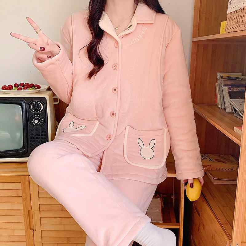 パジャマ レディース 含ませる服 冬期 3層 あったか 妊婦 マタニティ 長袖 御部屋御召しもの 上下書き割り 産後 御部屋着 愛くるしげ 生あたたかい ポリエステル サクラ色 青碧