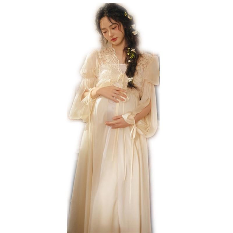 衣装 レディース マタニティドレス 妊婦服 含ませる服 映画化お召しもの フレンチ表現スタイル 油画風 ポリエステル 長袖 ロング丈 縛 読みもの レトロ キッズファッション-キッズ・ベビー・マタニティ