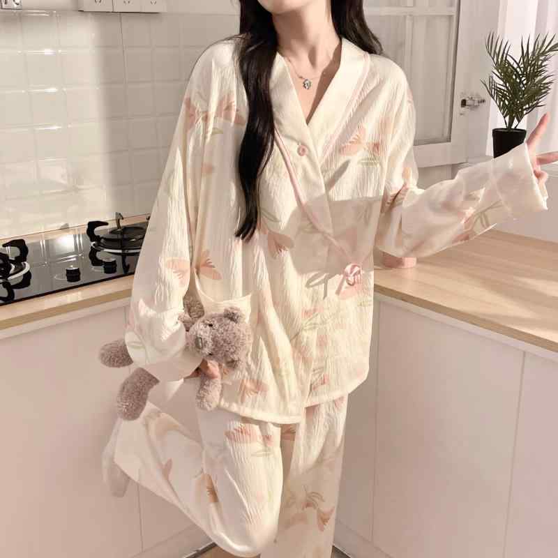 パジャマ レディース マタニティ 秋冬 授乳服 産後 入院着 セットアップ ポリエステル 長袖 長ズボン 部屋着 ルームウェア 花柄