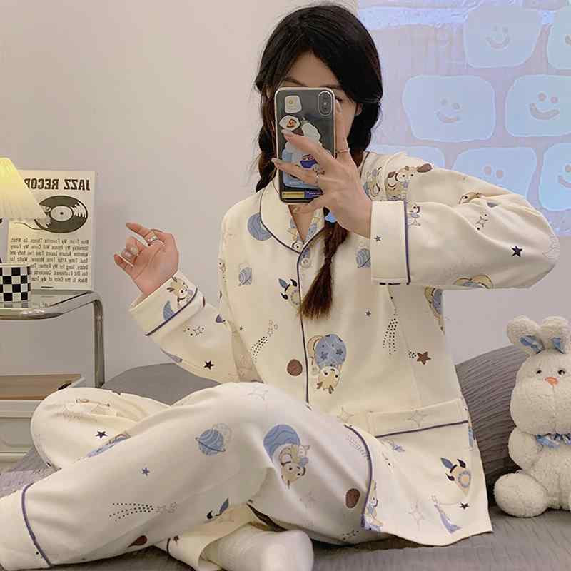 マタニティウェア レディース 授乳服 産後 パジャマ 上下セット 長袖 薄手 精梳綿 春夏 授乳口付き ウエスト調整 部屋着 ルームウェア 大きいサイズ