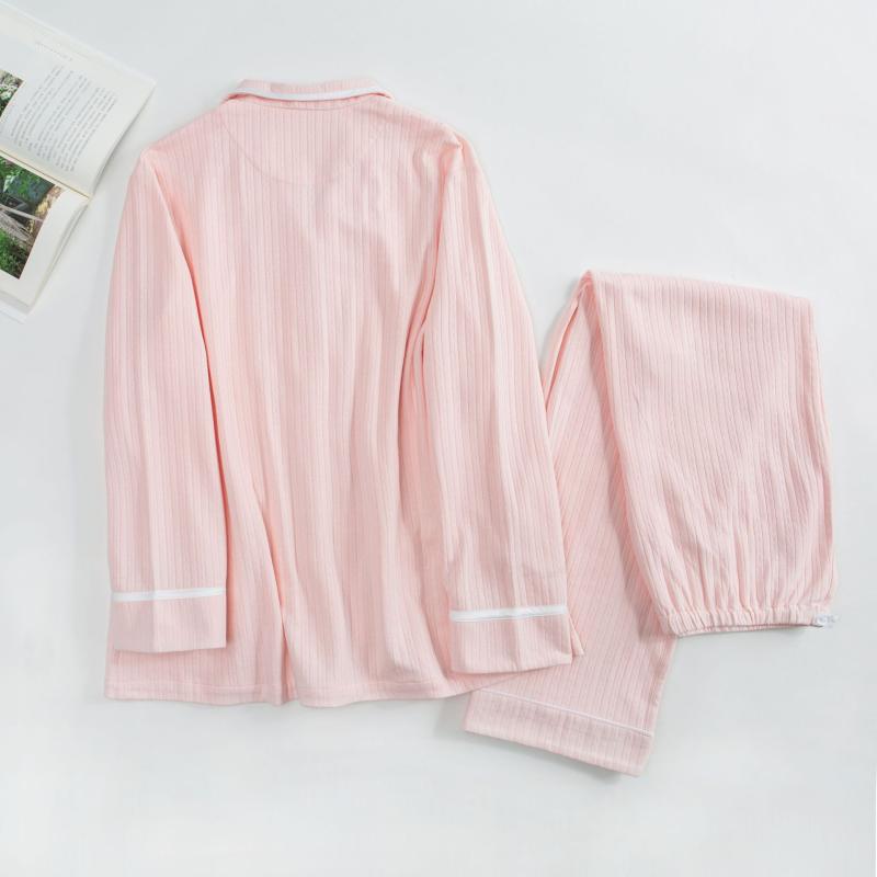 マタニティ パジャマ レディース 含ませる服 綿100% 歳月 セットアップ 長袖 長ズボン さくら色 提花 縞模様柄 産後 産褥期 懐胎中 お座敷御召しもの お座敷着 M L XL