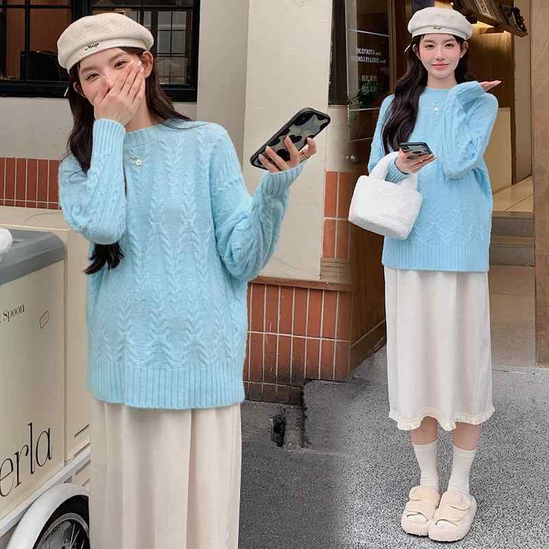 ニット レディース マタニティ 上下セット ニット トップス スカート ゆったり 妊婦服 部屋着 普段使い 長袖 花弁袖 アクリル 4,796円