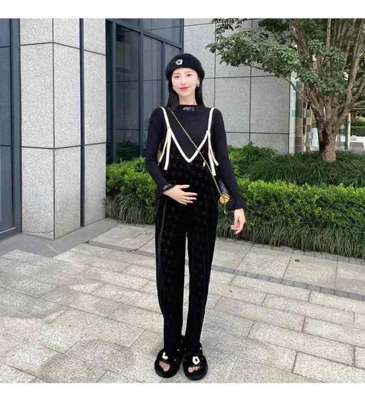 マタニティ トップス セットアップ コットン ベルベット サロペット 長袖 授乳服 ルームウェア 部屋着 韓国