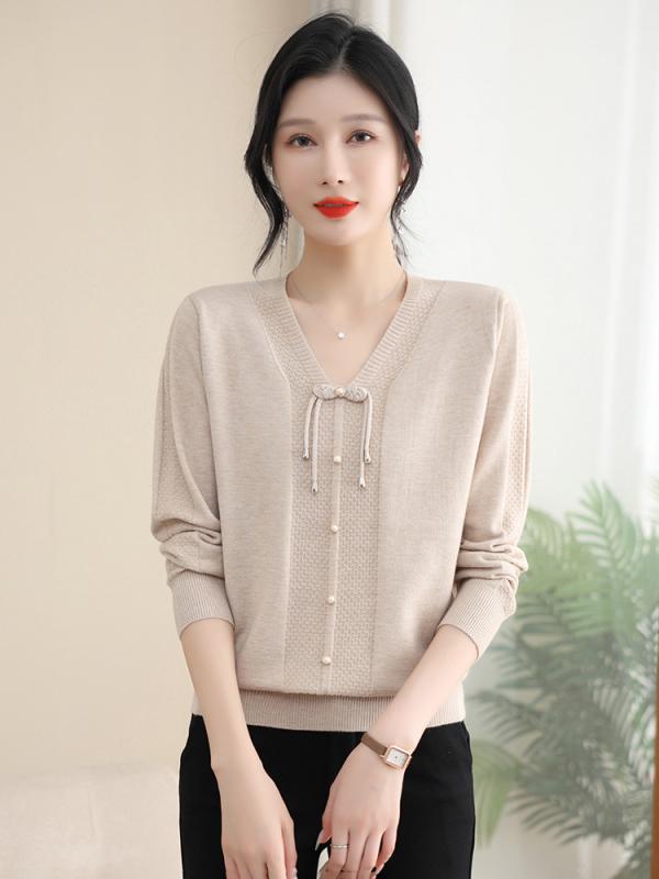 ニット レディース トップス Vネック カットソー プルオーバー ミセス ハイミセス ファッション 婦人服 春 秋 冬 あったか おしゃれ かわいい 旅行 ベージュ グリーン ブラウン リラックス ウェア