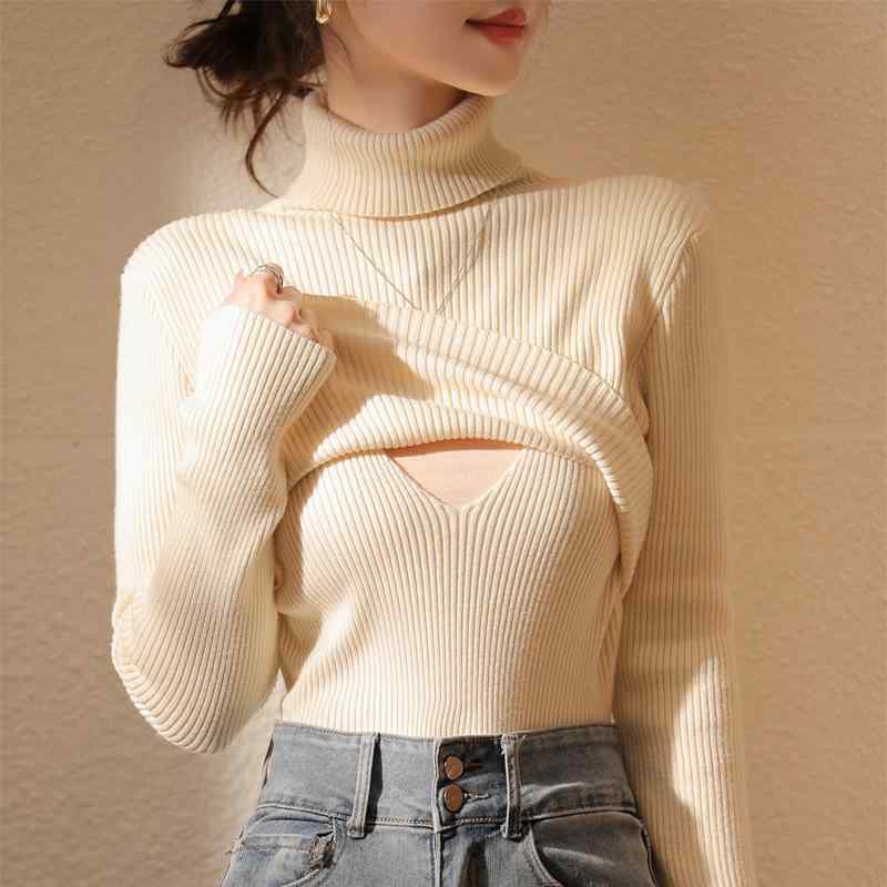 ニット レディース 秋冬 授乳服 ハイネック 長袖 トップス あったか 黒 ブラック ベージュ 伸縮性