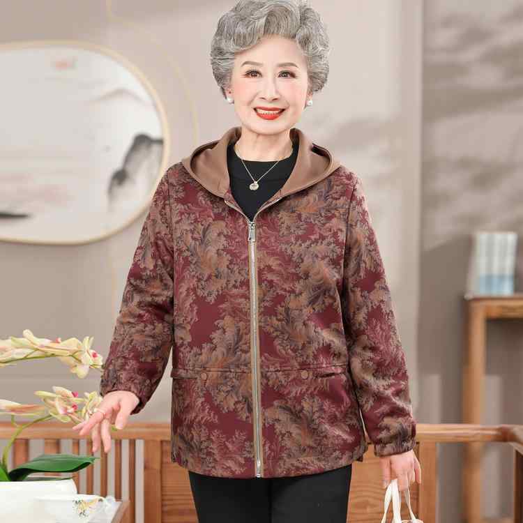 ジャケット レディース 春秋 中高年向け ママ 服 パーカー ジャンパー ブルゾン アウター 花柄 婦人服 カジュアル 普段使い ポリエステル レッド グリーン 大きめサイズ