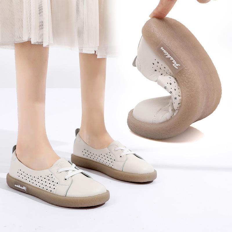 スニーカー レディース 平べったい靴 本革 メッシュ 置き目とり捨てる ラウンドトゥ スリッポン パステル色の 牛皮 心地よい 通気性 ぼうぜん自失吸いあげる ベージュ 白いこと 黒いこと 春夏