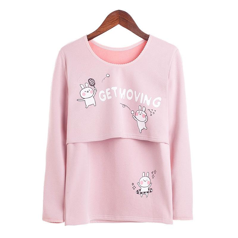 マタニティ トップス 長袖 秋冬 裏起毛 授乳服 あったか インナー 綿95% かわいい 部屋着 普段使い ブルー ピンク グレー ウサギ アヒル クマ