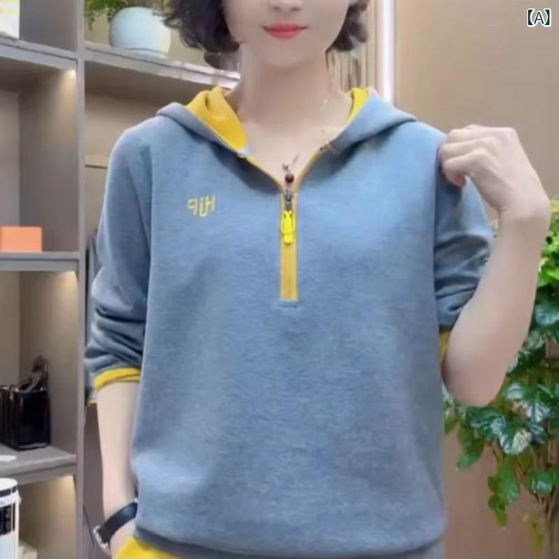 パーカー レディース ママ 婦人服 プルオーバー フード付き 長袖 配色 切り替え ライトグレー ブラック グリーン ライトブルー L XL 2XL 3XL 4XL