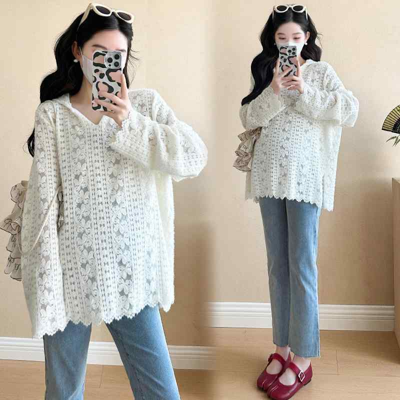 マタニティ トップス レディース 春秋 長袖 パーカー レース 切り替え チュニック 授乳服 ゆったり かわいい 産前 産後