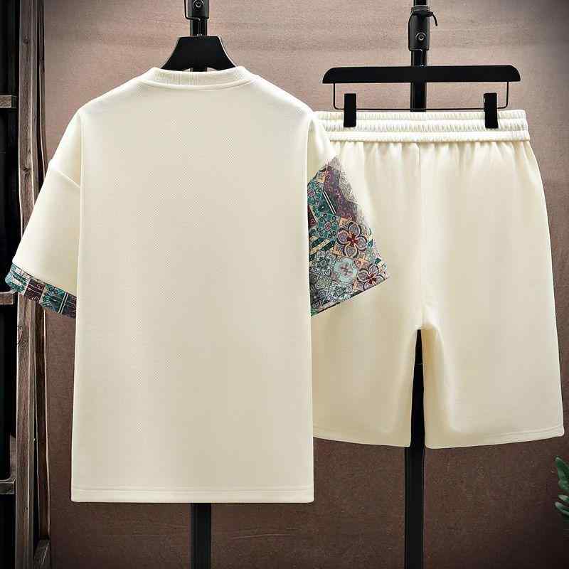 セットアップ メンズ 男性用 中華風 唐装 半袖 Tシャツ ショートパンツ 上下 2点セット ルームウェア 部屋着 普段使い 春