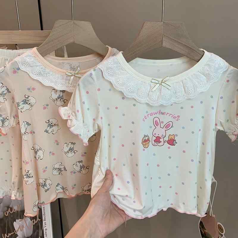 子供用パジャマ 女の子用 薄手 モダール かわいい 快適 通気性 吸湿速乾 ルームウェア 上下セット キッズ ベビー ピンク系 ウサギ柄 ヒツジ柄 春夏 80 90 100 110 120 130 140
