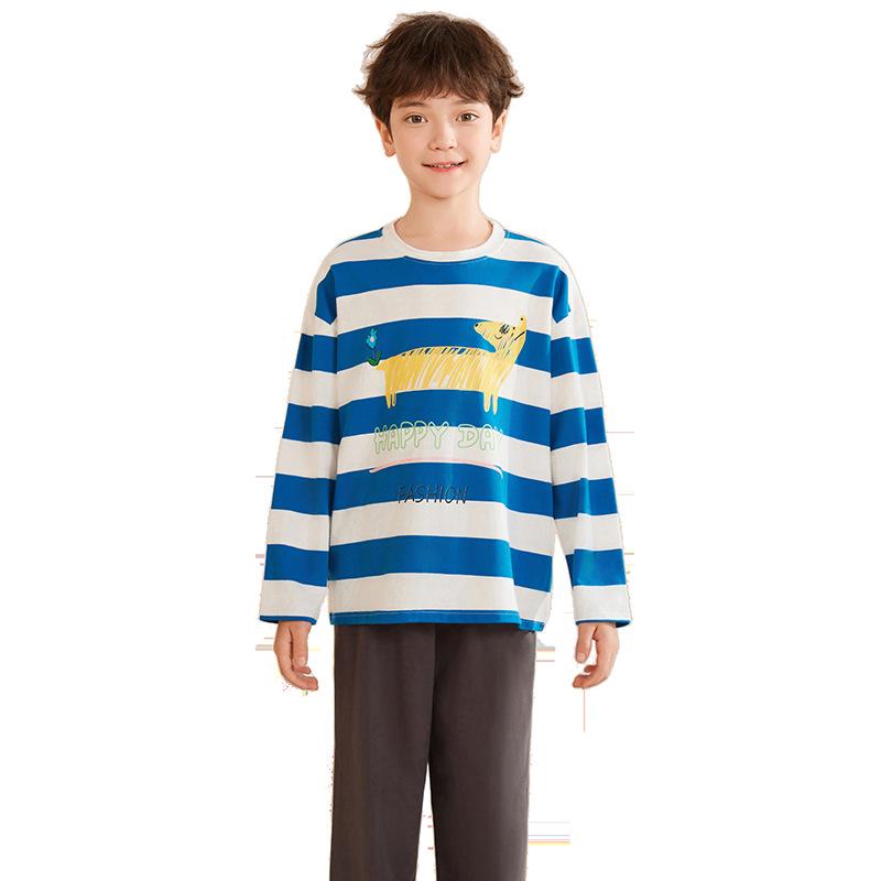 子供用パジャマ 春秋物 コットン ストライプ セットアップ 中童 大童 韓国風 ルームウェア 110cm 120cm 130cm 140cm 150cm 160cm かわいい 柔らかい プリント 配色 寝間着 部屋着