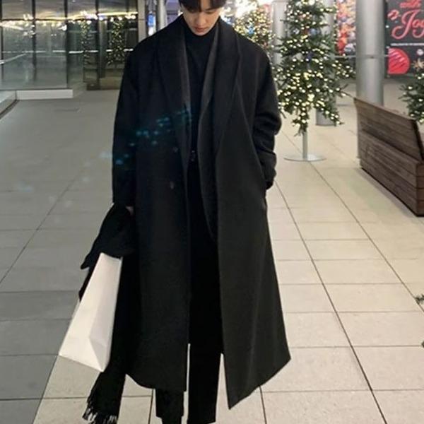コート メンズ 秋冬 ウール ロング丈 ダブルブレスト 韓国風 おしゃれ 厚手 ウール 混紡 無地 黒 ブラック コーヒー色 M L XL XXL XXXL