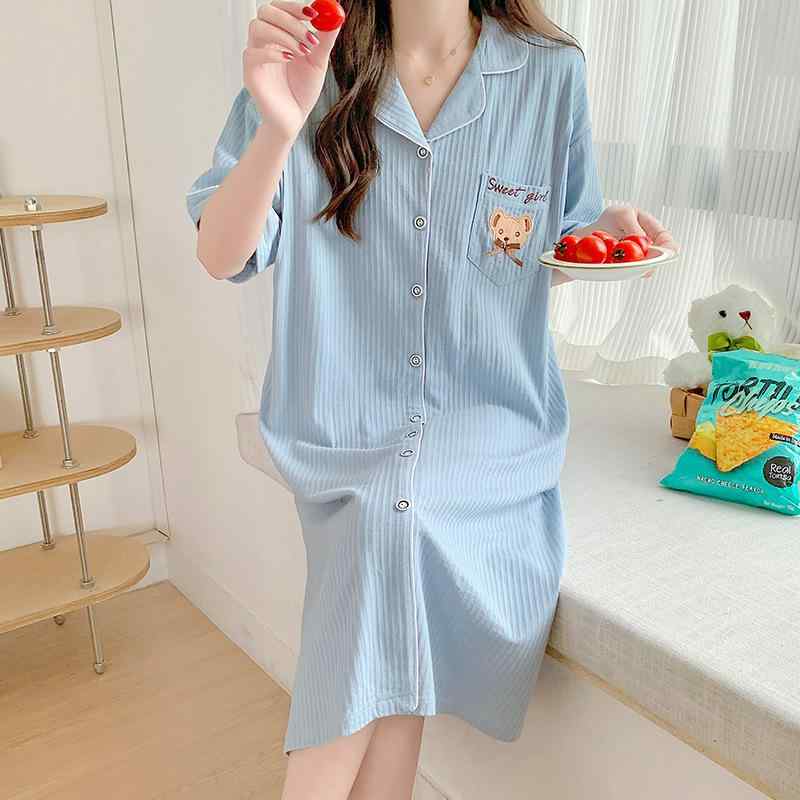 ワンピース レディース マタニティ 半袖 授乳 パジャマ 綿 100% 妊婦 産後 ルームウェア カーディガン 襟付き かわいい 涼しい 快適 通気性 杏色 グレー ピンク系 ブルー 夏 部屋着