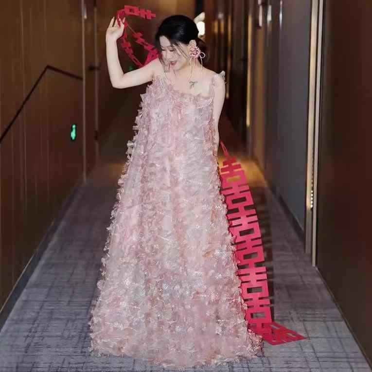 衣裳 レディース 御芽出度 寄り合い御召しもの ポリエステル A伝達ルート ロング マキシ丈 ノースリーブ サクラ色系 吊りスコート 有りがたさ会 御芽出度 かき鳴らす会 二次会 お呼ばれ フォーマル 春夏