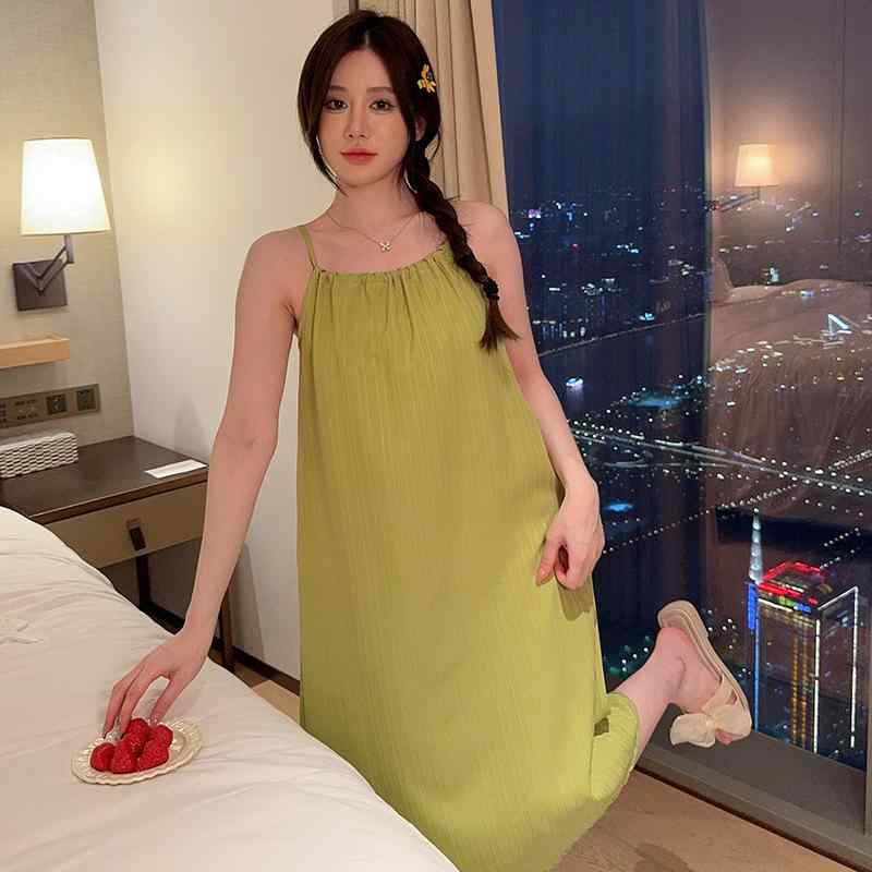 ワンピース レディース 薄手 接触冷感 ノースリーブ ルームウェア 部屋着 パジャマ 妊婦 マタニティ ロング丈 涼しい 快適 ゆったり かわいい リラックス おしゃれ 無地 ポリエステル 果グリーン 酒レッド 米杏色 姜黄色 ブラックローズ