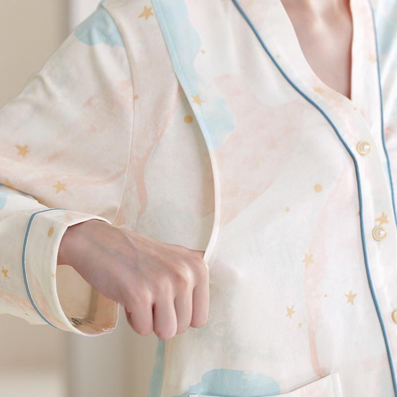 マタニティウェア 春秋 長袖 パジャマ 綿100% 授乳口付き 産後 部屋着 ルームウェア 上下セット 前開き かわいい 大きいサイズ