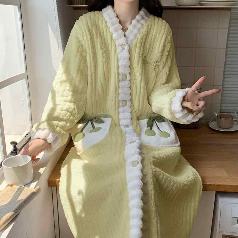 ルームウェア レディース 冬 暖か かわいい 部屋着 上下セット パジャマ 厚手 あったか Vネック 桜ん坊 長袖 ゆったり 保温性 快適 浅荷? 雪花杏