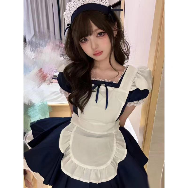 メイド服 レディース 天使 メイド 紺色 ロリータ ワンピース ポリエステル 清潔感 普段使い かわいい コスプレ ハロウィン イベント パーティー