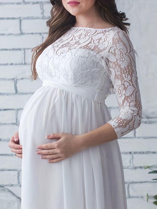 ワンピース レディース マタニティ 妊婦服 レース 膝丈 五分袖 春夏 カジュアル かわいい 白 ワインレッド