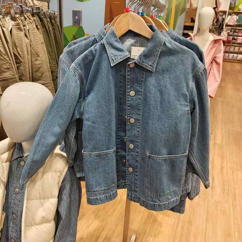 キッズ デニムジャケット 子供服 男女兼用 アウター Gジャン ウォッシュ加工 綿 湖ブルー 宝ブルー ストライプ 110cm 120cm 130cm 140cm 150cm 160cm