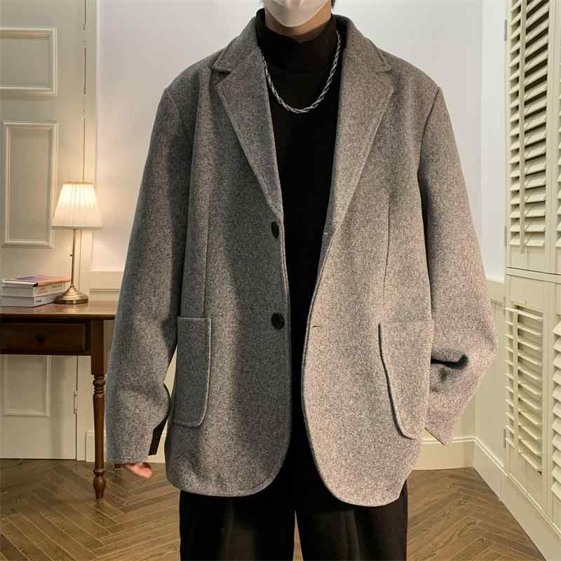 上衣 メンズ 成人男性用 絨毛 厚地の外套 秋冬 テーラード 透かし彫り柄 ゆったり 朦々たる 心地好い 時間 薄墨色 黒いこと スーツ-スーツ・セットアップ-メンズファッション