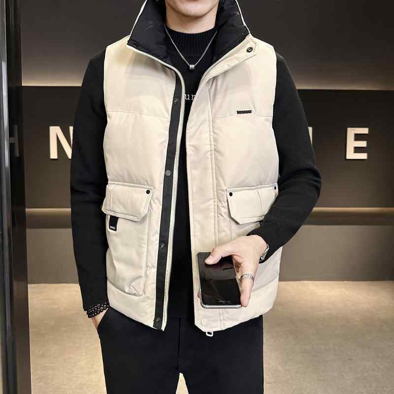 ダウンベスト メンズ 男性用 アウター 立襟 秋冬 あったか チョッキ 上着 防寒 部屋着 アウトドアウェア ブラック グレー