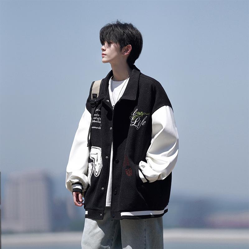 上衣 成人男性用 秋冬 大? 耐摩耗 撞色 肋筋裾 ポリエステル ?松 長袖 姿勢衣嚢 ベイスボール アウター 普段使い走り 心地好い オレンジ色 黒いこと 薄墨色 白いこと サクラ色系