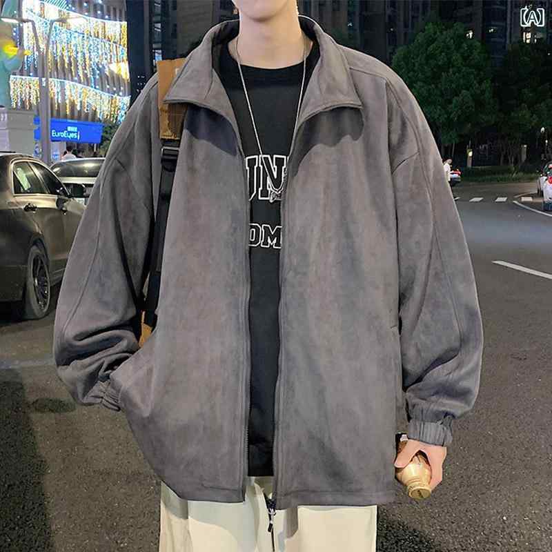ジャケット 男性用 棒球服 春秋服 ポリエステル 防風 耐摩耗 長袖 ブルゾン ゆったり ストリート 深グレー 黒 コーヒー色 ライトグレー S M L XL 2XL 3XL