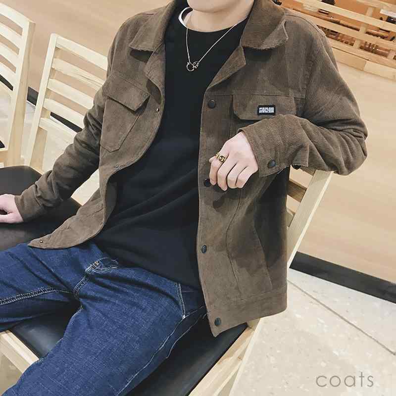 ジャケット 男性用 コーデュロイ ブルゾン 野球服 スリム ショート丈 トップス アウター カジュアル 秋服 カーキ色 ブラック 深藍色 コーヒー色 グレー